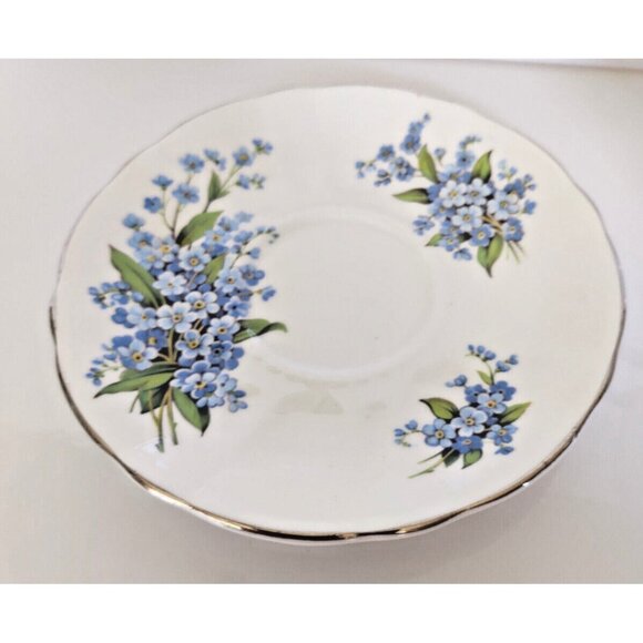 Royal Windsor England Bone China Cup & Saucer-Blue Forgrt Me Nots 1950's - Picture 9 of 13